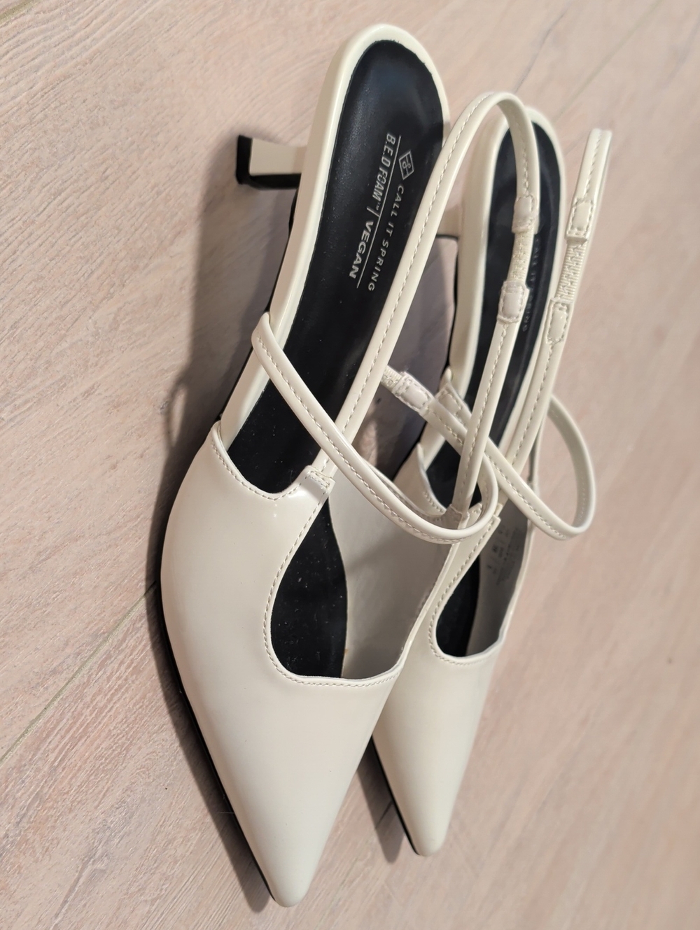 Call It Spring Ivory Pointed-Toe Slingback Heels with Double Straps